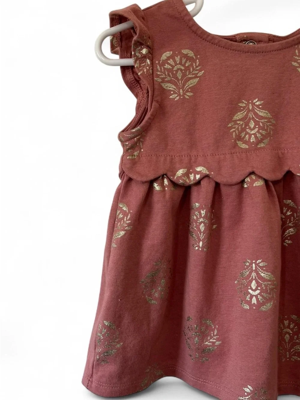 12-18M Girl Sleeveless Fit & Flare A-Line Dress Mauve Rose Pink Metallic Gold